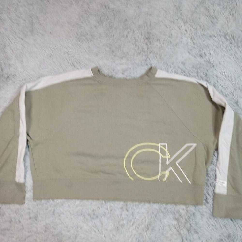 Calvin Klein Womens Sweatshirt Green XL Performance Crop Workout Athletic